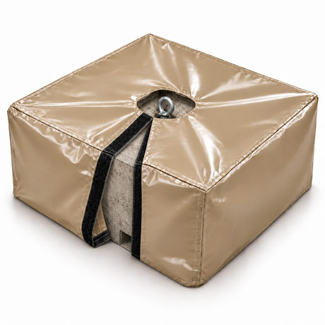 Beige PVC-Hülle für Ballastblock mit geöffnetem Klettverschluss