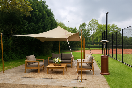 stretchtent 5 x 7.5 meter buiten sfeer